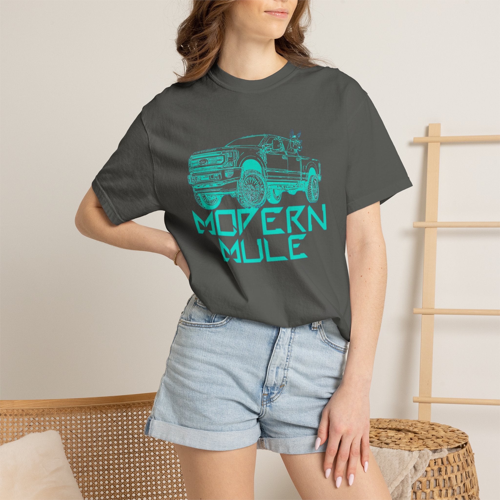 Modern Mule Truck T-Shirt — 'Modern Mule' Graphic Tee with Mini Donkey Back Art