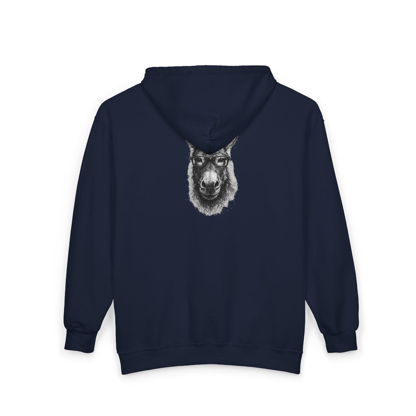 Llama Portrait Zip Hoodie — Realistic Llama Face Full-Zip Sweatshirt