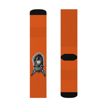 Modern Mule Orange Sublimation Socks — Donkey Graphic Crew Socks