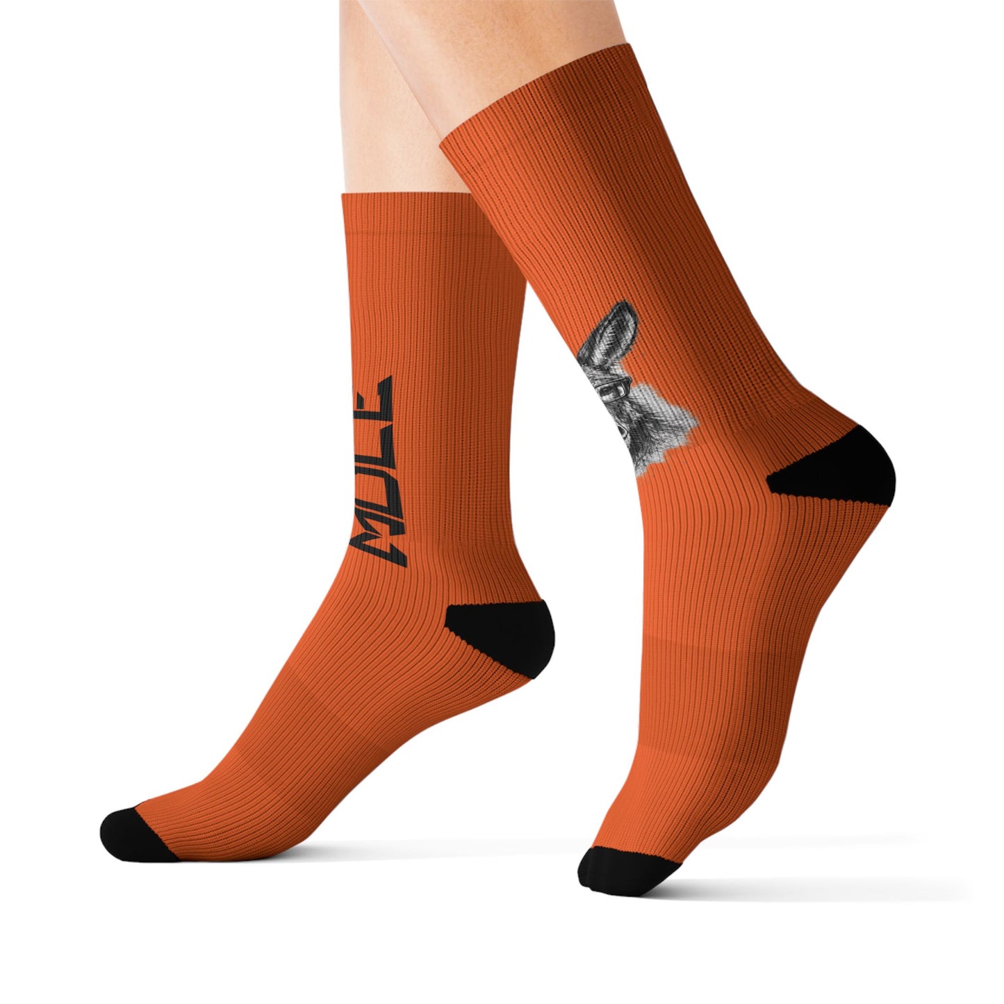 Modern Mule Orange Sublimation Socks — Donkey Graphic Crew Socks