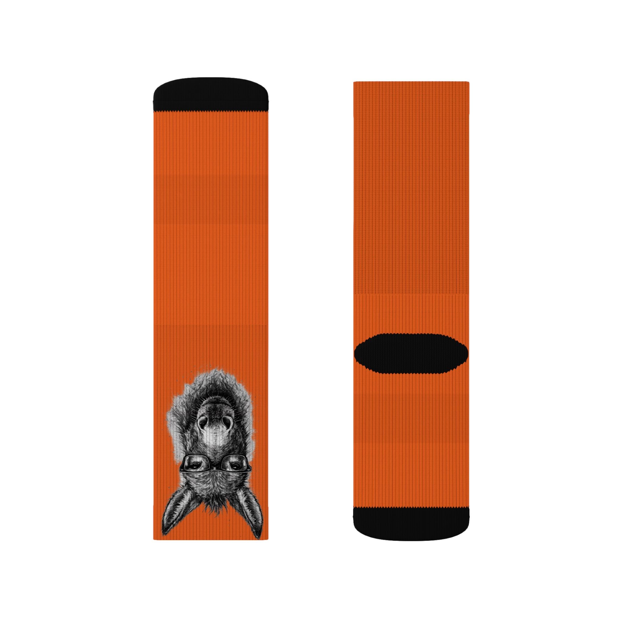 Modern Mule Orange Sublimation Socks — Donkey Graphic Crew Socks