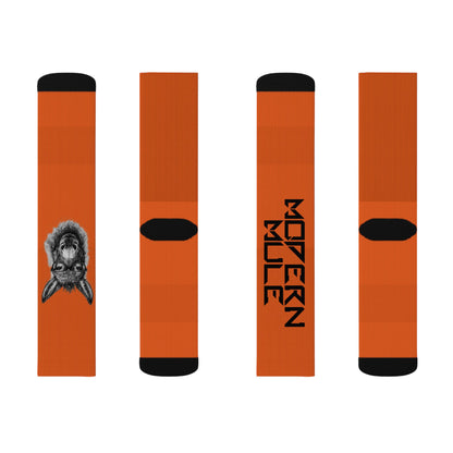 Modern Mule Orange Sublimation Socks — Donkey Graphic Crew Socks