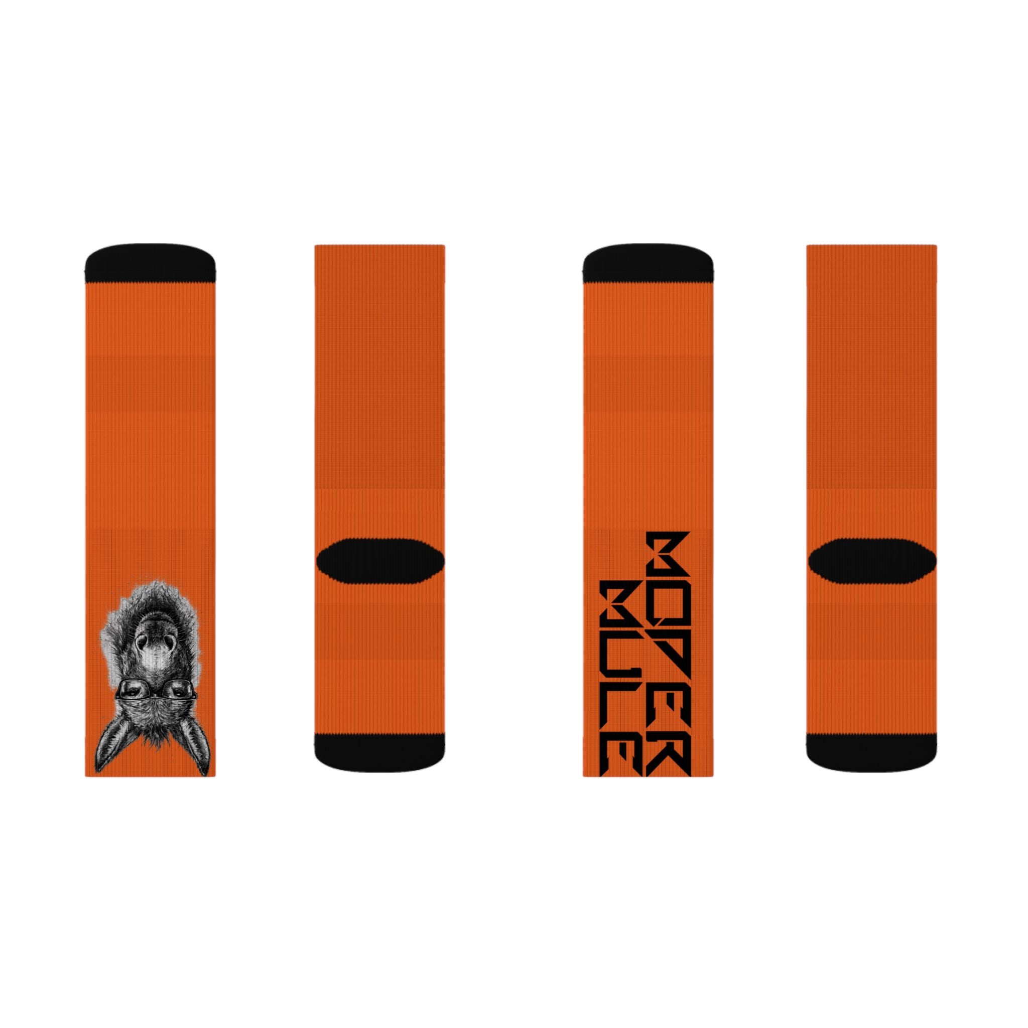 Modern Mule Orange Sublimation Socks — Donkey Graphic Crew Socks