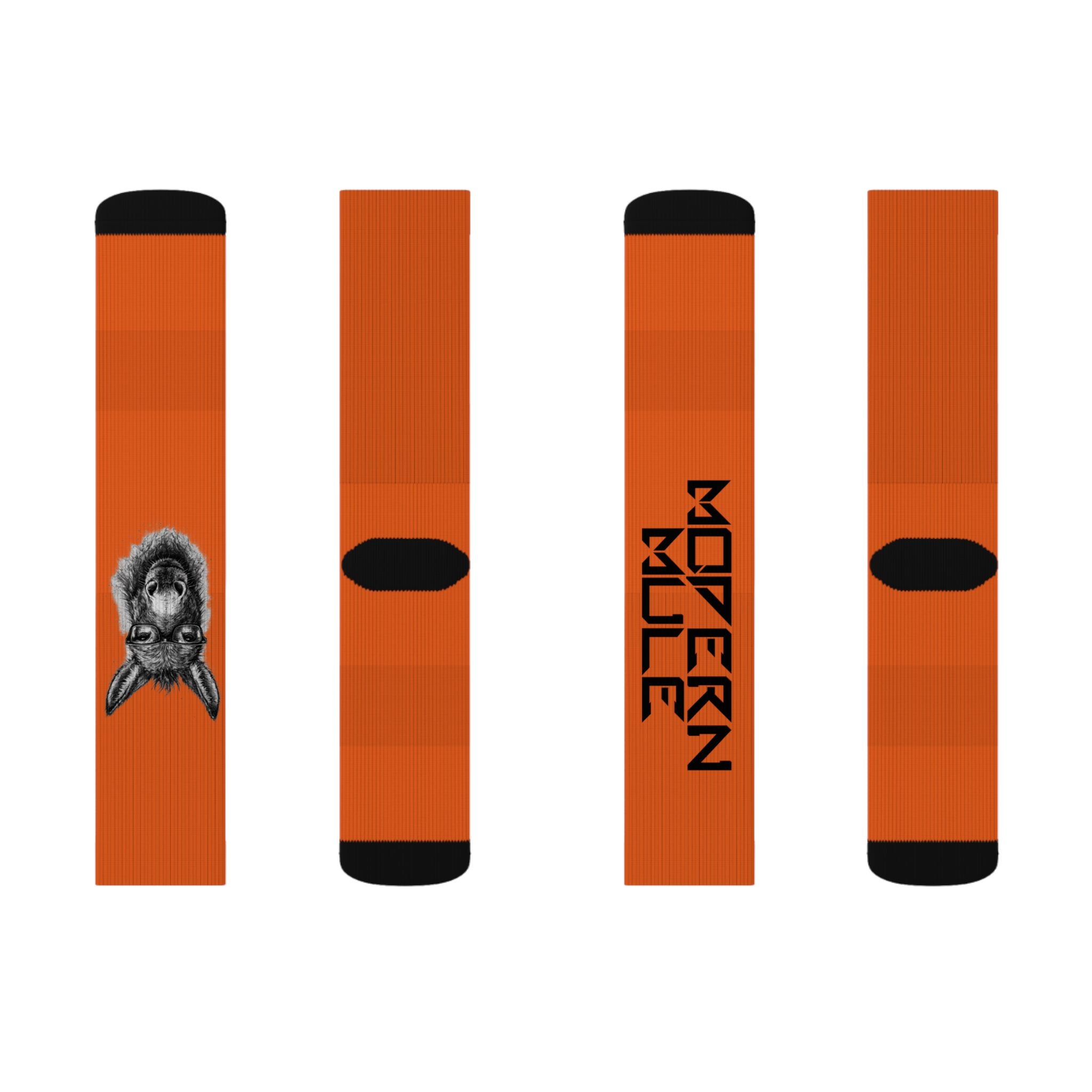 Modern Mule Orange Sublimation Socks — Donkey Graphic Crew Socks