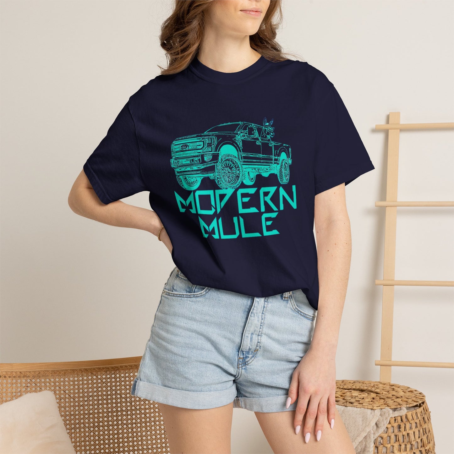 Modern Mule Truck T-Shirt — 'Modern Mule' Graphic Tee with Mini Donkey Back Art