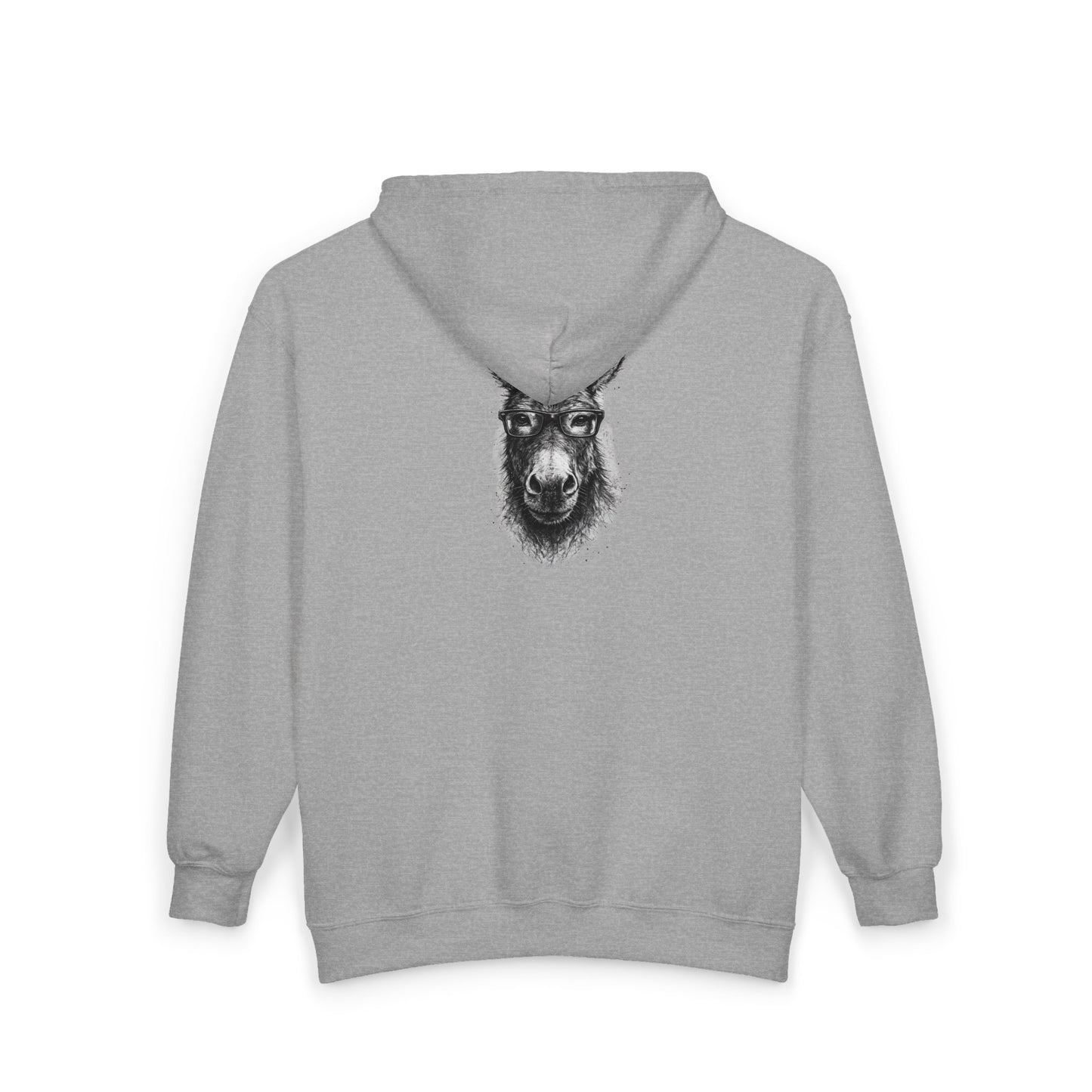 Llama Portrait Zip Hoodie — Realistic Llama Face Full-Zip Sweatshirt