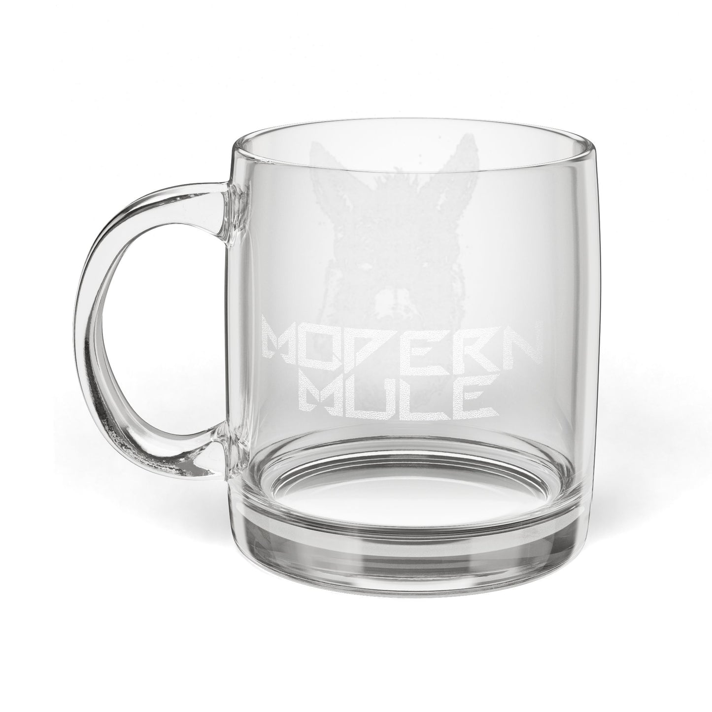 Engraved Glass Coffee Mug — Modern Mule Logo, 12.25 oz