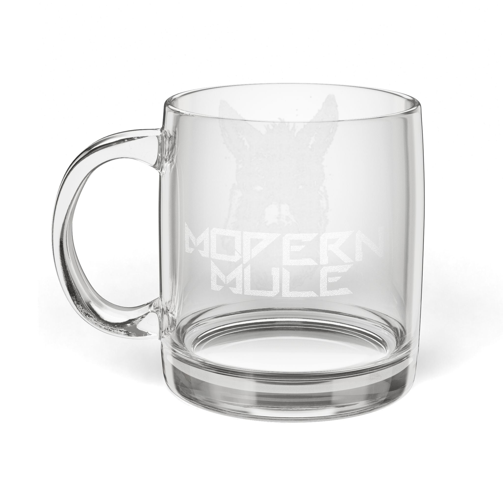 Engraved Glass Coffee Mug — Modern Mule Logo, 12.25 oz